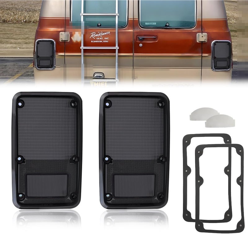 MOTRUM Tail Light Lens Compatible with 1978-1993 Dodge Truck Van, [DOT] [IP67 Waterproof] Tail Lamp Lens (Left + Right), Replace OEM #4057973 4057972 | CH2808102 CH2809102, 1 Pair, Smoked Lens - Image 1